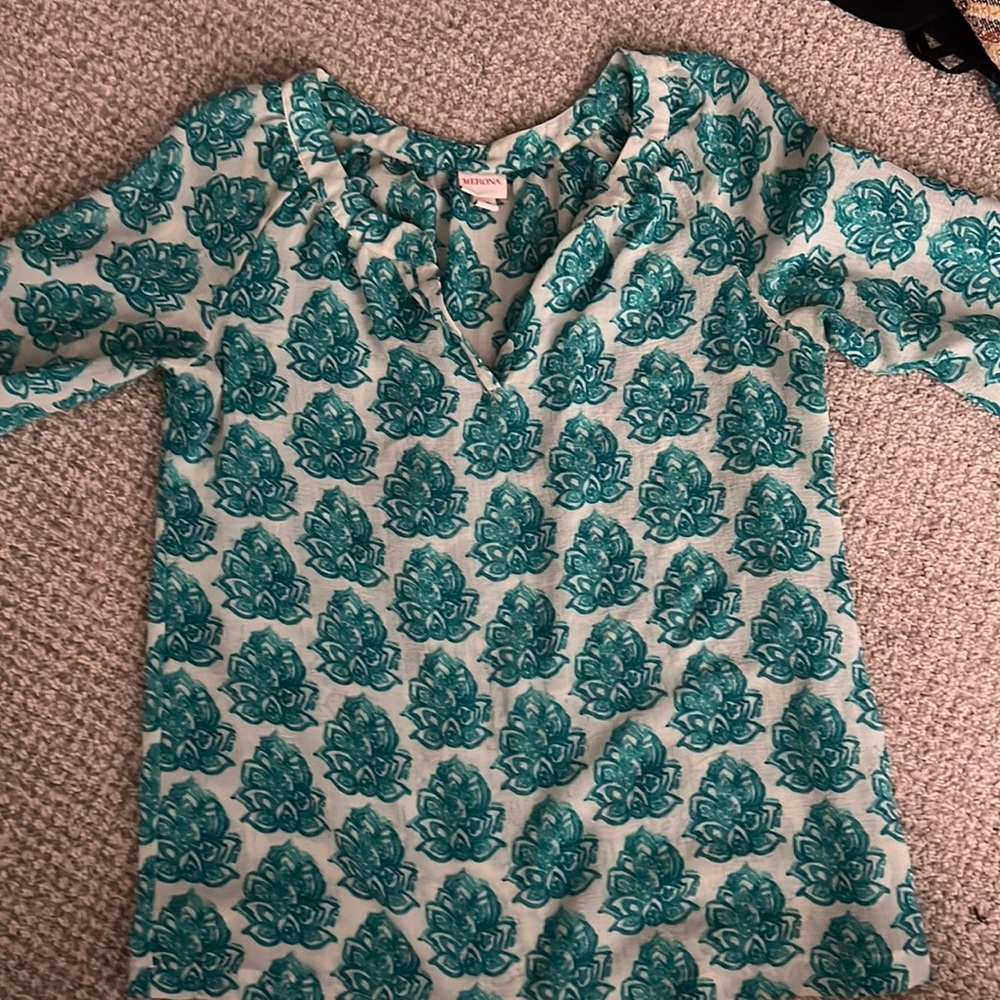 Print teal blouse